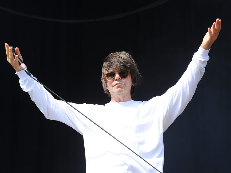 Tim Burgess enjoys the Common Stage crowds.
Picture: Sarah Standing (220825-3358)