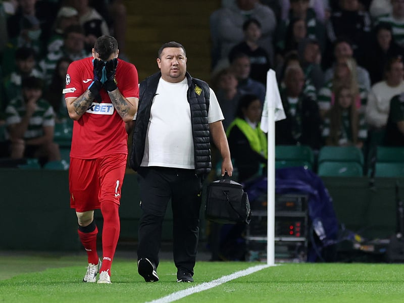 Suffered an ankle injury during the first leg, and was substituted in the 75th minute. Reports indicate he is unlikely to recover in time for the second leg, with 21-year-old Temirlan Anarbekov expected to start in goal.