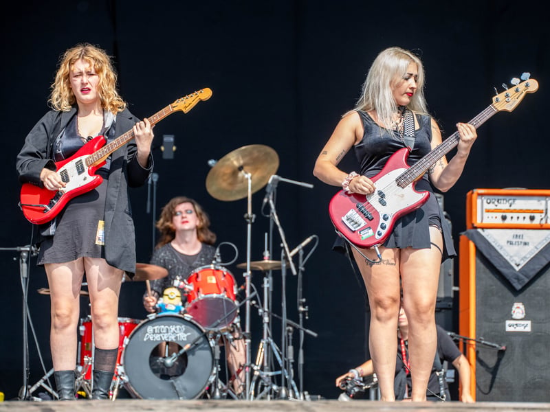 Lambrini Girls on the Main Stage at Leeds Festival 2025.
