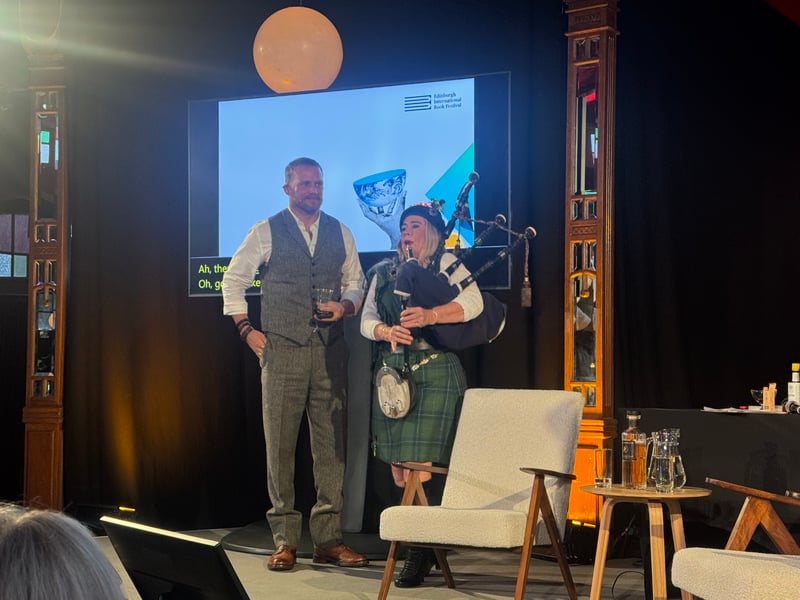 Heughan was joined on stage by a piper at the end of the event.