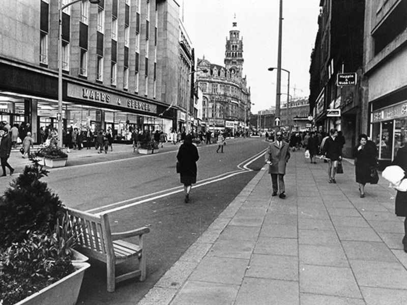 Fargate, Sheffield, in April 1971, after it was pedestrianised