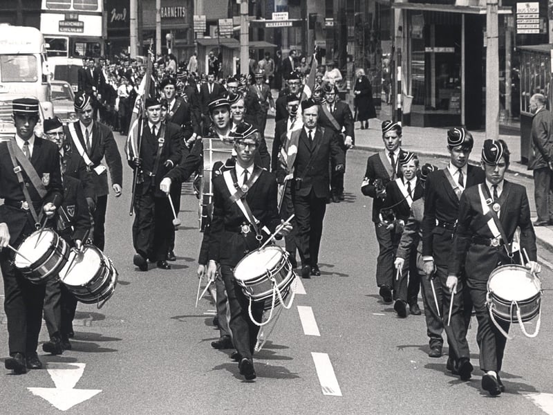 The 4th Division (Attercliffe and Pittsmoor) Boys Brigade parade up Fargate on June 9, 1968