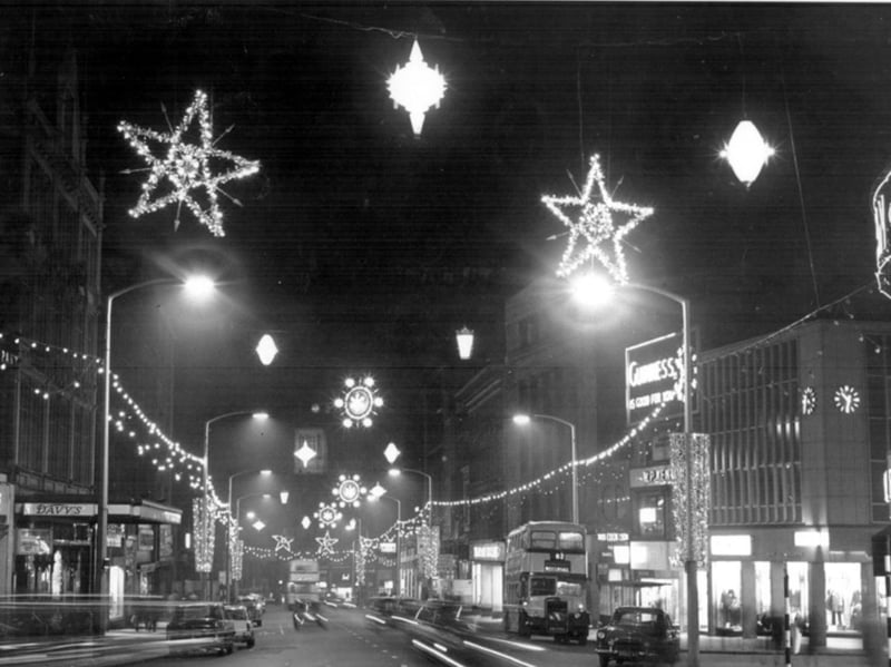 Christmas illuminations on Fargate, Sheffield city centre, in 1963