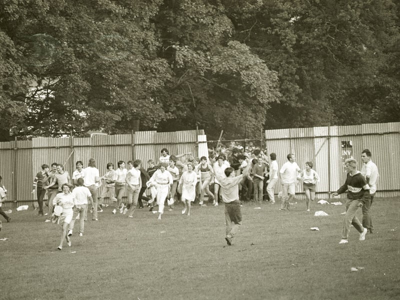 Fans pour in to see Bruce Springsteen in concert at Roundhay Park, Leeds, on July 7, 1985