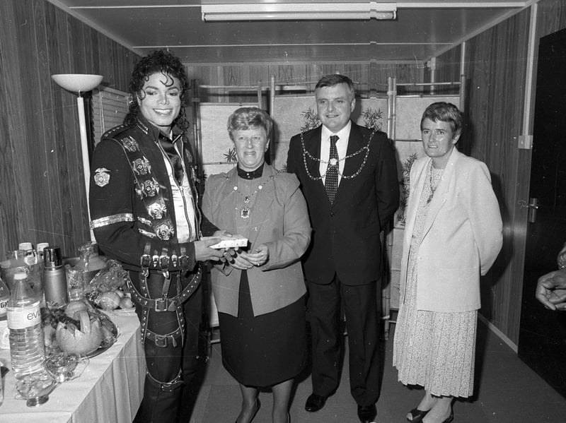 Michael Jackson backstage with local dignitaries at the Roundhay Park concert on August 29, 1988