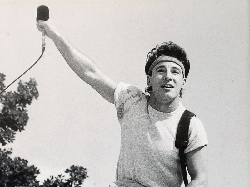 Bruce Springsteen on stage at Roundhay Park, Leeds, on July 7, 1985