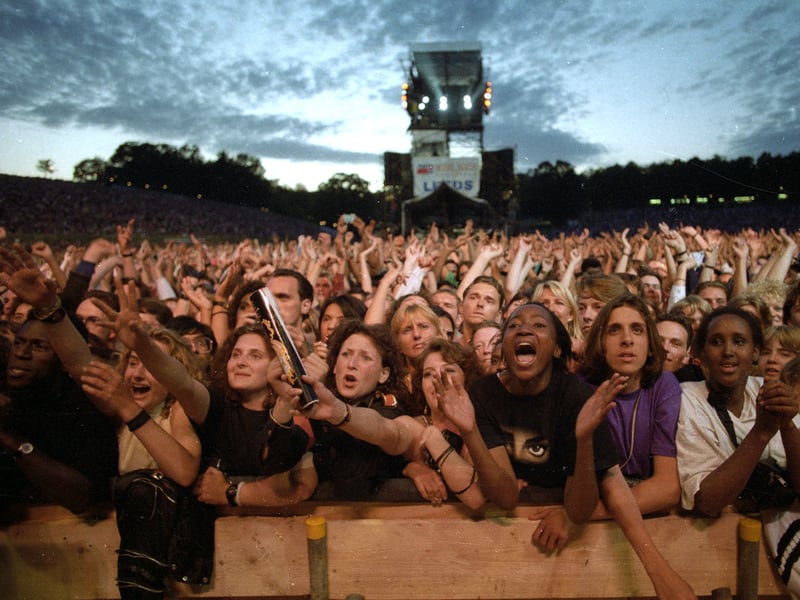 Ecstatic fans watch Michael Jackson in concert at Leeds' Roundhay Park on August 17, 1988