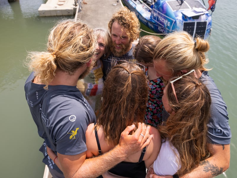Friends and family enjoyed an emotional reunion on the quayside at Cairns this morning following the gruelling challenge across the Pacific.