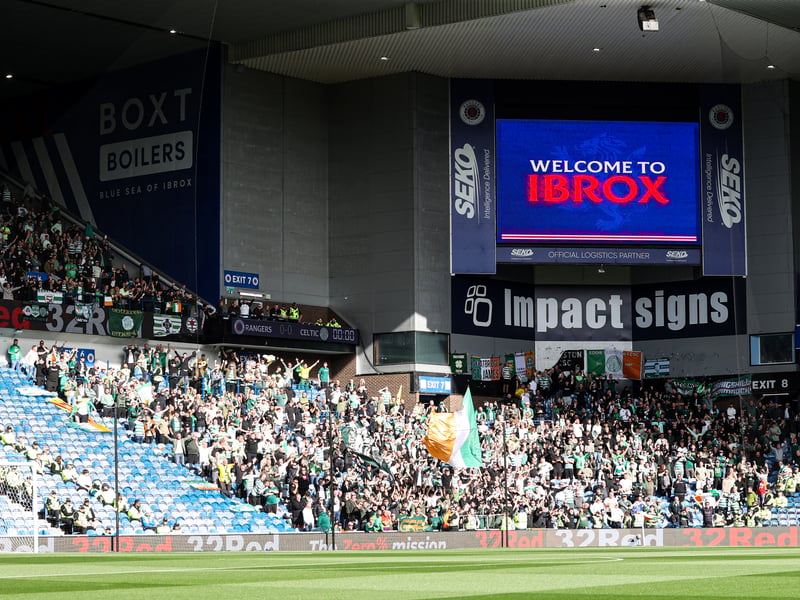 A general view of the Celtic fans at Ibrox ahead of kick-off.