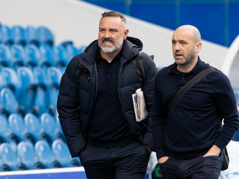 Ex-Rangers player and Sky Sports Pundit Kris Boyd alongside Ex-Motherwell and Sky Sports Pundit James McFadden arrive ahead of the game.