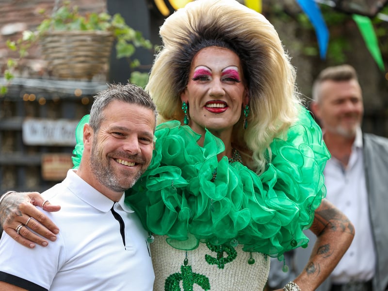 Mark Harris and 'Chloe Mydia' who is the landlord. Goldenfest in aid of Rowans, The Golden Lion, High Street, Fareham
