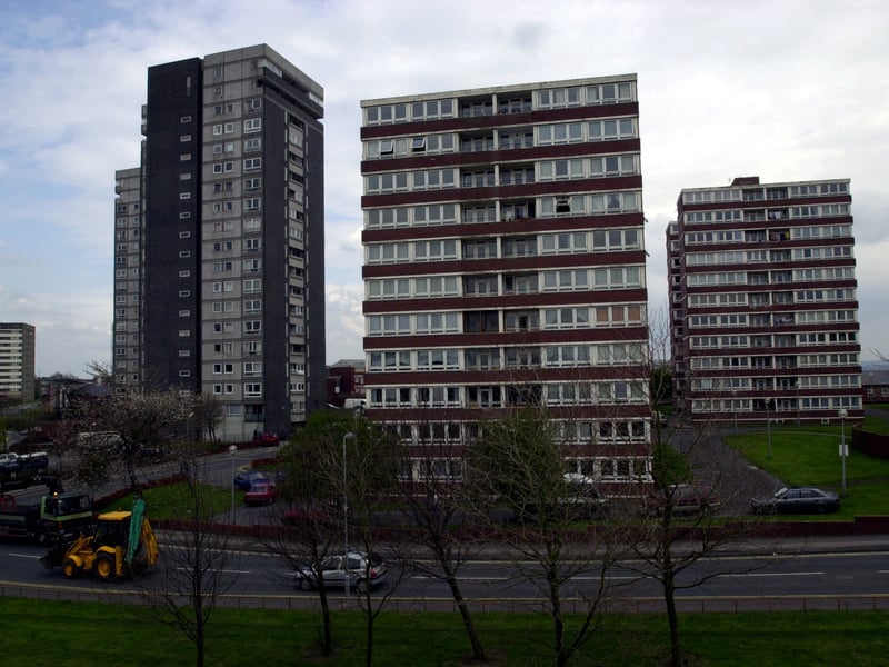 The blocks of flats, on the right, allegedly earmarked for demolition in Avenham, Preston York House and Lancaster House Oxford Street