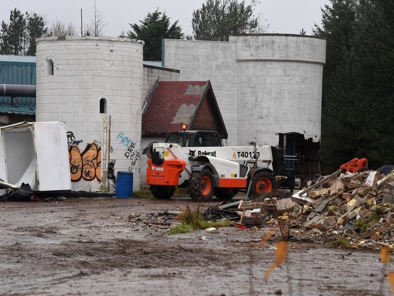 Demolition work under way at the former Camelot Theme Park at Charnock Richard