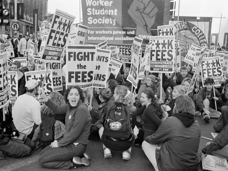 Students demonstrate against university tuition fees in  November 1999