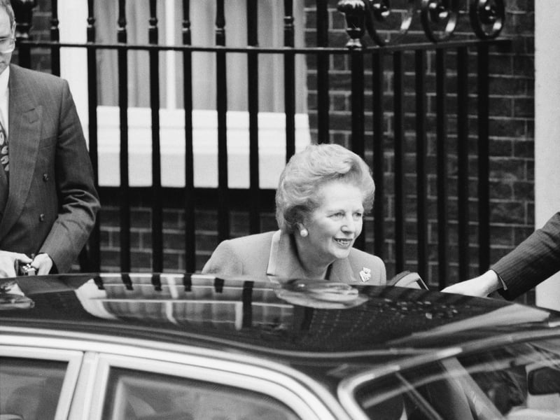 Prime Minister Margaret Thatcher leaves 10 Downing Street on November 22, 1990, having officially resigned from office