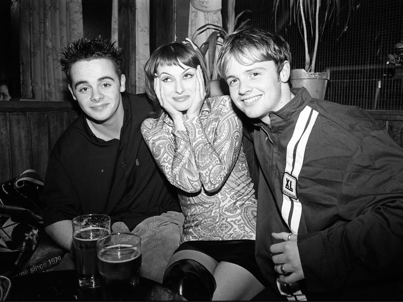 Ant and Dec (aka PJ and Duncan) with a fan at a pub in 1994
