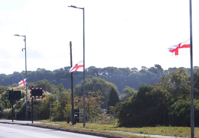 Flags on lampposts in Rotherham