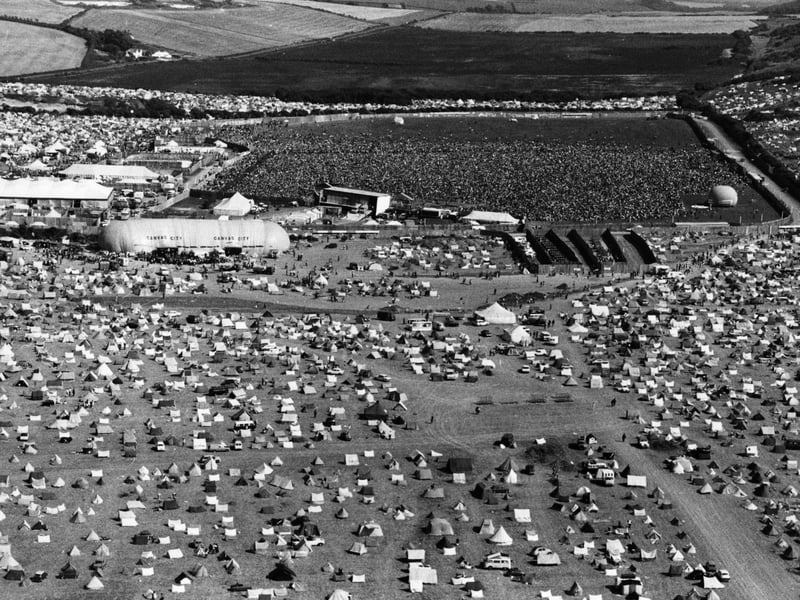 An aerial view of the Isle of Wight Festival in August 1970