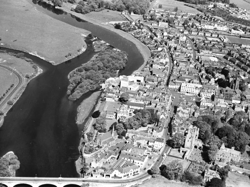 An aerial view of Kelso, Roxburghshire, in the Scottish Borders, in July 1977