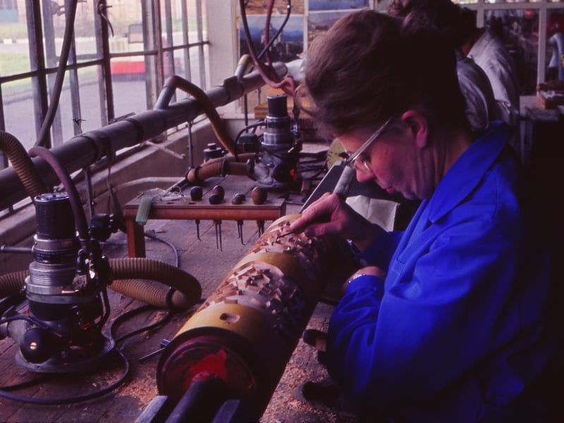 Roller textile printing was perfected in Lancashire allowing fast repeatable printing of fabric patterns.