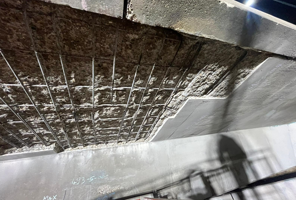 The new reinforced bars installed as part of the repairs.