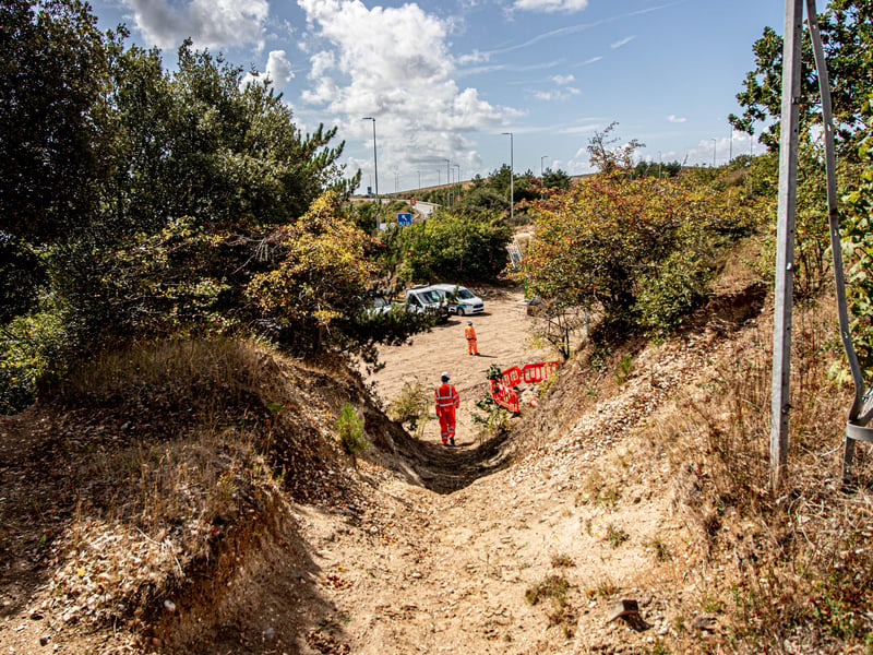 The site of the repairs between the eastbound and westbound carriageway of the M27.