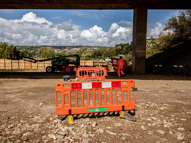 Work underway on the underside of the M27 bridges in Hilsea.