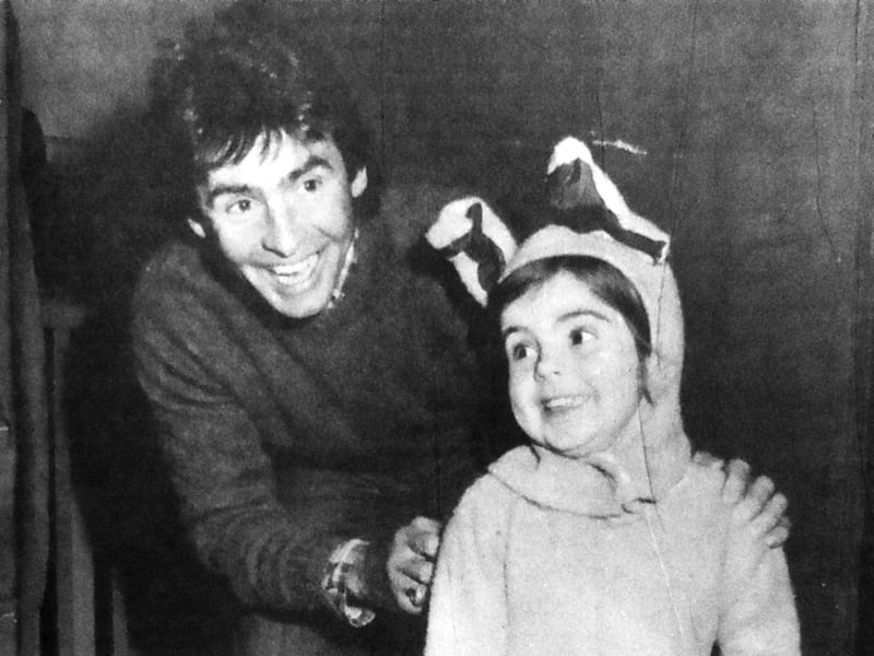 A smile and a few words of encouragement from Davy Jones, of The Monkees fame, for his three-year-old daughter Jessica, as she prepares to make her stage debut with the Rainbow Dancing School, Southsea