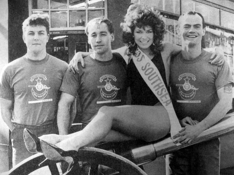 Miss Southsea, Maria Rice-Munday, aged 21, meets members of Portsmouth Field Gun Team at the Spar supermarket, Meon Road, Milton, as the shop sponsors the team for the annual Royal Tournament. Pictured from left to right alongside Maria, who is a martial artist, are David Beck, Stuart Hogg and Simon Price.