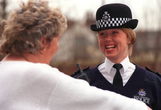 Allo, allo, allo... what's all this then? Police sergeant Mariane Huison on duty around Holbeck in February 1998.