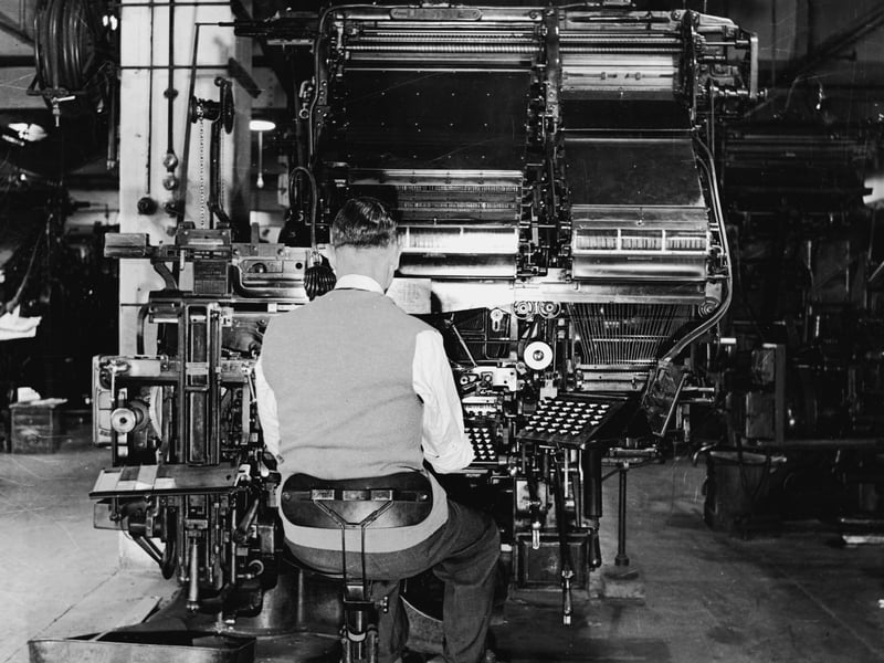 The linotype machine was invented in the late 19th century, revolutionising the newspaper industry. Their distinctive clatter and hum, and the smell of hot metal, were for many years the sounds and scents of newsrooms across the world. By the 1970s, most newspapers had converted to phototypesetting or computerized typesetting, spelling the end for linotype machines and their operators.