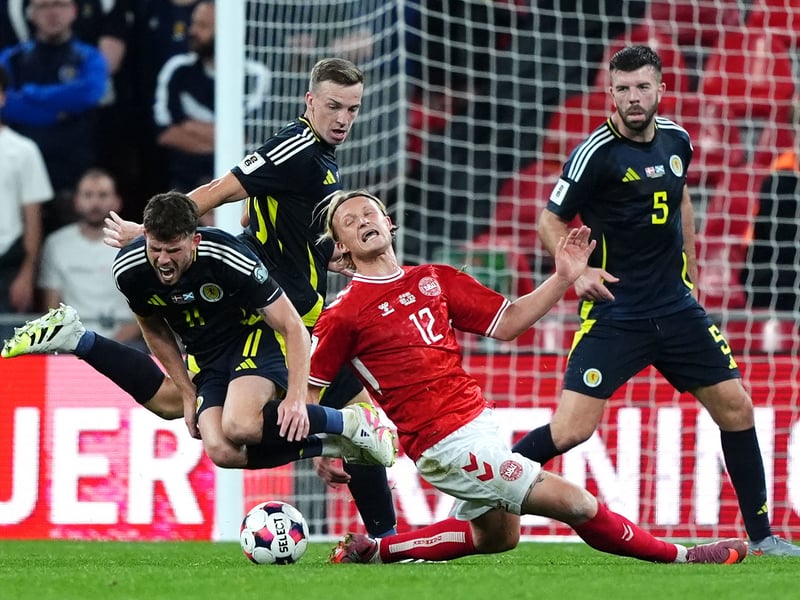 Winning his 60th cap, Christie was asked to play left of a tight midfield four. He was involved heavily. Put in a great ball in on 25 minutes and then curled over on 32 minutes from promising area. Headed a really good chance wide from McGinn cross on 39 minutes. Booked just before the break for a high tackle on Hojbjerg that flirted with red and was taken off towards the end. 6