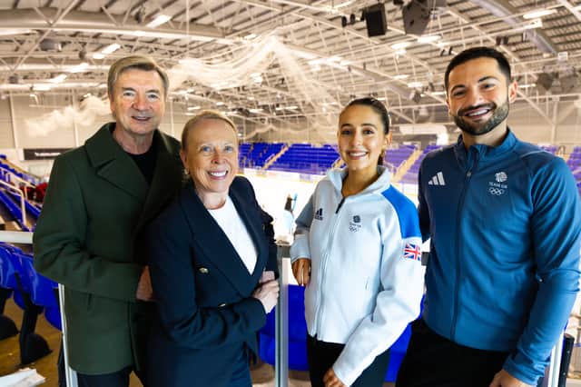 Ice dance legends Christopher Dean and Jayne Torvill with Britain's new stars Lilah Fear and Lewis Gibson at iceSheffield