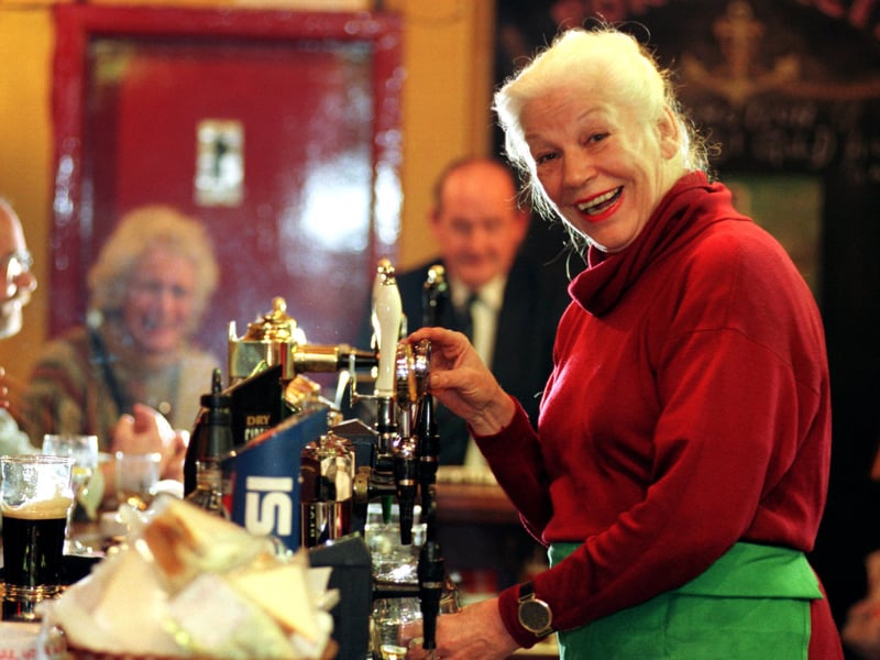 Landlady Mary Moriarty at the Port O' Leith pub, in 1998, after it reached the Scottish shortlist in the British Community Pub of the Year Awards.