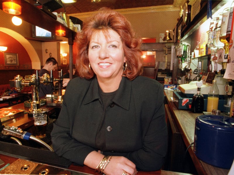 Linda Tweedie, landlady of the Burgh pub in Mussleburgh, pictured in 1998