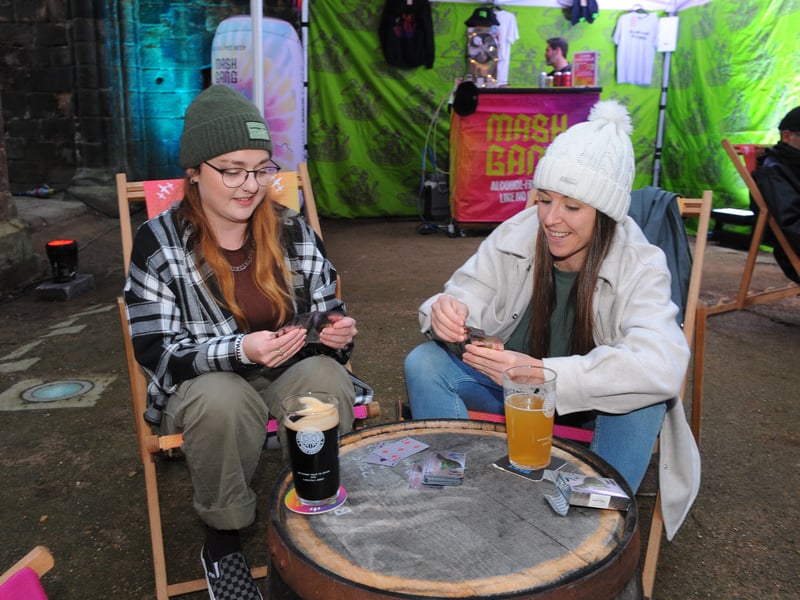 Just chilling.... Aimee Lewis of Bramley and Moira Marshall of Yeadon.