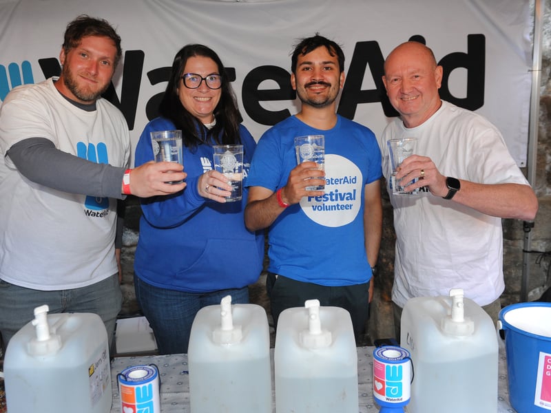 It's not all about the beer.....Glasses of water at the festival helping with drinks and glass washing and promoting and raising awareness of WaterAid. From left to right, Jamie Mattacks, Anna Murphy, James Rebello and Gary Booth.