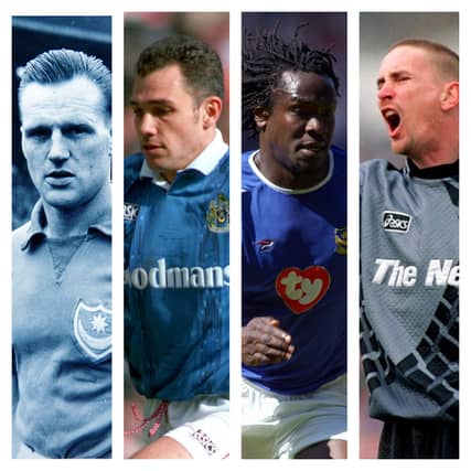 From left to right: Len Phillips, Guy Whittingham, Linvoy Primus and Alan Knight are among Pompey's greatest players, according to AI