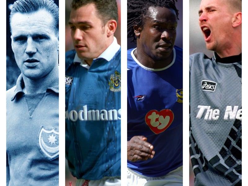 From left to right: Len Phillips, Guy Whittingham, Linvoy Primus and Alan Knight are among Pompey's greatest players, according to AI