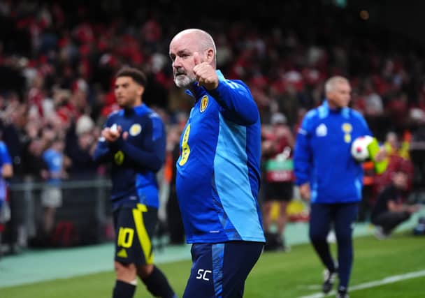 Scotland head coach Steve Clarke gives the thumbs-up after the 0-0 draw with Denmark.