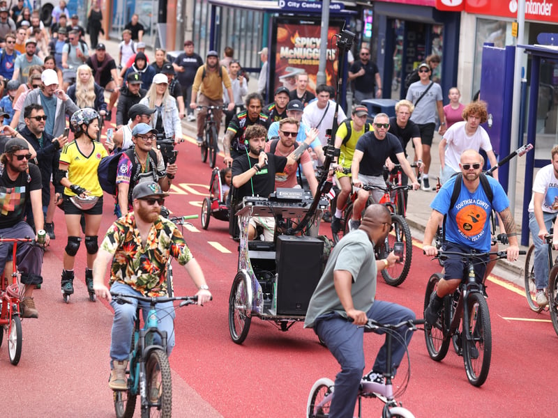 Drum and Bass on the Bike around Portsmouth, starting in Guildhall Square.

Pictured: Action from the event.

Picture: Sam Stephenson.