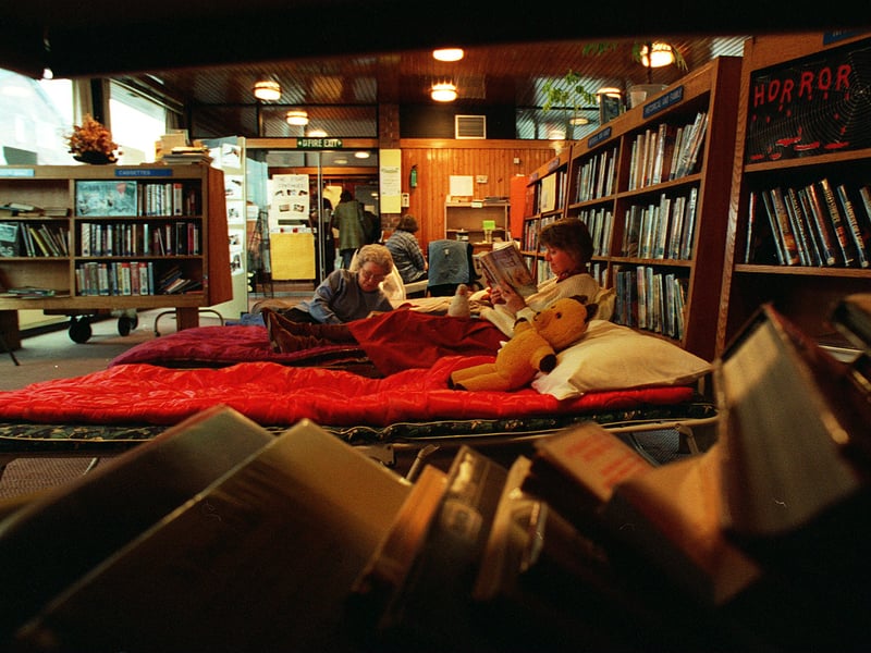 Members of the Hemsworth Library Action group and staff prepared for a long wait at the newly-closed Sheffield library where protesters have occupied it in December 1995.