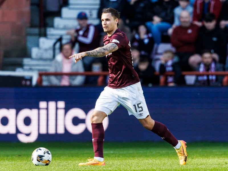 6/10 Sometimes caught too high up on the right of Hearts' back three. Bit more secure in the second half.