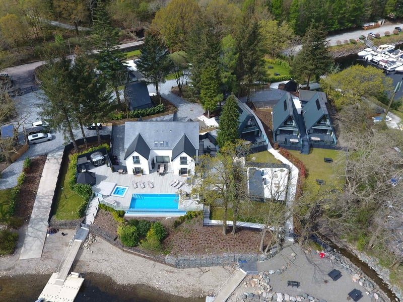 An aerial view of Ardlui Retreat, on the northern banks of Loch Lomond, which has been put up for sale.