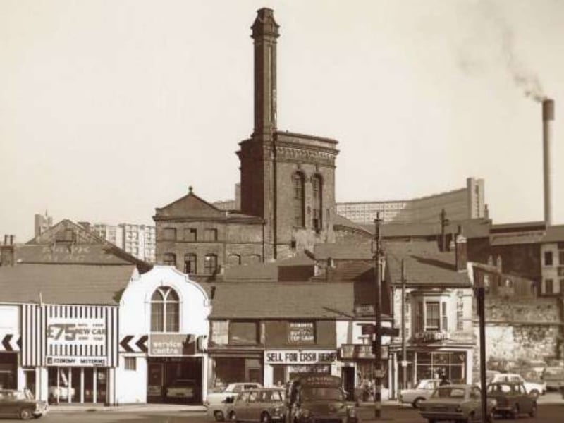 Cafe (right) on Sheaf Street, Sheffield, during the 1960s or 70s, with other shops including S.V. Calcott, fishing tackle dealers, and Roberts, electrical accessories dealers