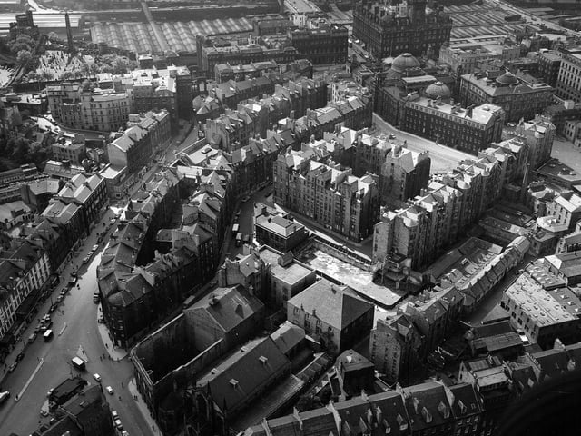 Aerial view of the St James Square area  and  Leith Street,  Edinburgh just before it was demolished in 1965.