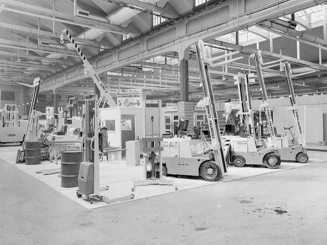Some 'Coventry Climax' vehicles at the Scottish Materials Handling exhibition at Glasgow's Kelvin Hall in 1965.