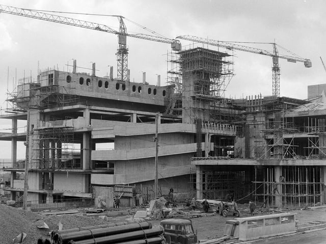 New multi-level town centre at Cumbernauld under construction in 1965.