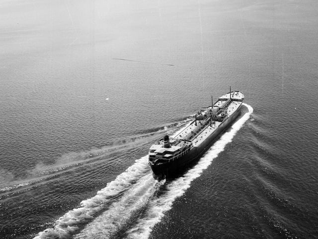 Aerial shot of the oil tanker (FSO) the Ailsa Craig in 1965.