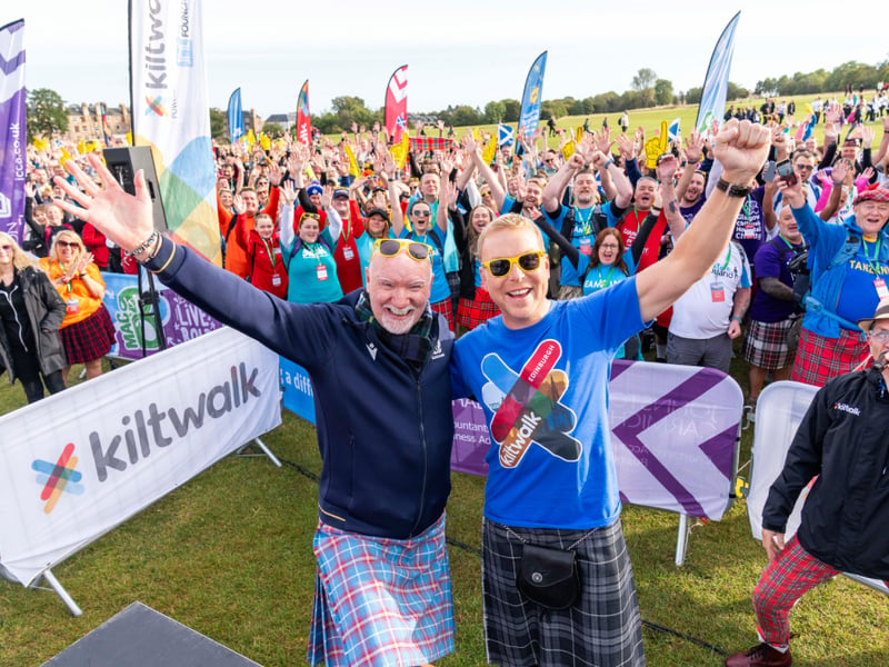 Sir Chris Hoy with Sir Tom Hunter with Kiltwalkers